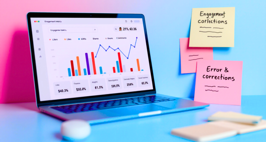 Laptop displaying social media engagement analytics for performance tracking